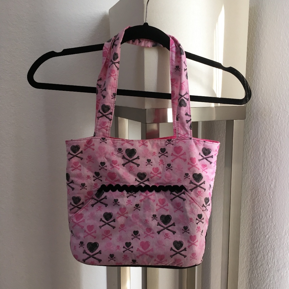 Pink Heart Crossbone Shoulder Bag Handbag Handmade